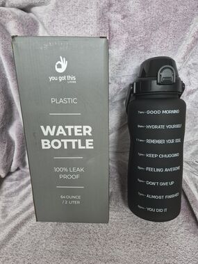 Black Motivational 64oz Plastic Water Bottle